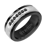 Triton 8MM Black Tungsten Carbide Ring - White Diamonds 14K Yellow Gold Insert with Round Edge