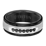 Triton 8MM Black Tungsten Carbide Ring - White Diamonds 14K Yellow Gold Insert with Round Edge