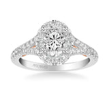Artcarved Bridal Semi-Mounted with Side Stones Classic Lyric Halo Engagement Ring Augusta 14K White Gold Primary & 14K Rose Gold