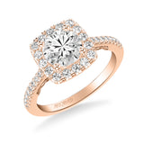 Artcarved Bridal Semi-Mounted with Side Stones Classic Lyric Halo Engagement Ring Loni 14K Rose Gold