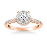 Artcarved Bridal Semi-Mounted with Side Stones Classic Lyric Halo Engagement Ring Gladys 14K Rose Gold