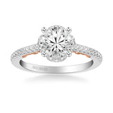 Artcarved Bridal Semi-Mounted with Side Stones Classic Lyric Halo Engagement Ring Gladys 14K White Gold Primary & 14K Rose Gold