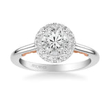 Artcarved Bridal Semi-Mounted with Side Stones Classic Lyric Halo Engagement Ring Cleo 18K White Gold Primary & Rose Gold