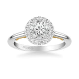 Artcarved Bridal Semi-Mounted with Side Stones Classic Lyric Halo Engagement Ring Cleo 14K White Gold Primary & 14K Yellow Gold