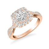 Artcarved Bridal Semi-Mounted with Side Stones Contemporary Lyric Halo Engagement Ring Shelby 14K Rose Gold