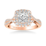 Artcarved Bridal Semi-Mounted with Side Stones Contemporary Lyric Halo Engagement Ring Shelby 14K Rose Gold