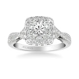 Artcarved Bridal Semi-Mounted with Side Stones Contemporary Lyric Halo Engagement Ring Shelby 14K White Gold