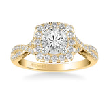 Artcarved Bridal Semi-Mounted with Side Stones Contemporary Lyric Halo Engagement Ring Shelby 18K Yellow Gold