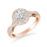 Artcarved Bridal Semi-Mounted with Side Stones Contemporary Lyric Halo Engagement Ring Vonda 14K Rose Gold