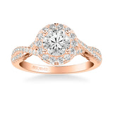 Artcarved Bridal Semi-Mounted with Side Stones Contemporary Lyric Halo Engagement Ring Vonda 14K Rose Gold