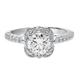 Artcarved Bridal Semi-Mounted with Side Stones Contemporary Floral Halo Engagement Ring Skyler 14K Rose Gold