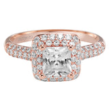 Artcarved Bridal Semi-Mounted with Side Stones Classic Pave Halo Engagement Ring Betsy 14K Rose Gold