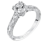 Artcarved Bridal Mounted with CZ Center Vintage Engraved Solitaire Engagement Ring Philomena 14K White Gold