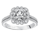 Artcarved Bridal Semi-Mounted with Side Stones Vintage Floral Halo Engagement Ring Jasmine 14K White Gold