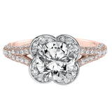 Artcarved Bridal Semi-Mounted with Side Stones Contemporary Floral Halo Engagement Ring Katalina 14K Rose Gold Primary & White Gold