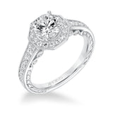 Artcarved Bridal Semi-Mounted with Side Stones Vintage Filigree Halo Engagement Ring Perla 14K White Gold