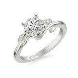 Artcarved Bridal Mounted with CZ Center Contemporary Floral Solitaire Engagement Ring Lilac 14K White Gold