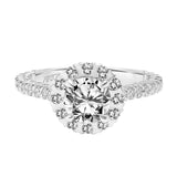 Artcarved Bridal Semi-Mounted with Side Stones Classic Halo Engagement Ring Pamela 14K White Gold