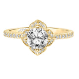 Artcarved Bridal Semi-Mounted with Side Stones Contemporary Floral Engagement Ring Lotus 14K Yellow Gold