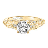 Artcarved Bridal Semi-Mounted with Side Stones Contemporary Floral Diamond Engagement Ring Camellia 14K Yellow Gold