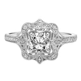 Artcarved Bridal Semi-Mounted with Side Stones Vintage Vintage Engagement Ring Helen 14K White Gold