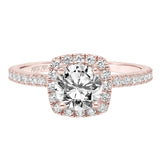 Artcarved Bridal Semi-Mounted with Side Stones Classic Halo Engagement Ring Molly 14K Rose Gold