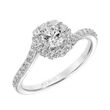 Artcarved Bridal Semi-Mounted with Side Stones Contemporary Twist Halo Engagement Ring Sierra 14K White Gold