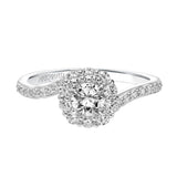 Artcarved Bridal Semi-Mounted with Side Stones Contemporary Twist Halo Engagement Ring Sierra 14K White Gold
