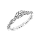 Artcarved Bridal Mounted with CZ Center Contemporary 3-Stone Engagement Ring 18K Yellow Gold