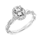 Artcarved Bridal Mounted with CZ Center Contemporary Twist Halo Engagement Ring Rina 18K White Gold