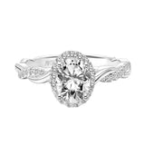 Artcarved Bridal Mounted with CZ Center Contemporary Twist Halo Engagement Ring Rina 18K White Gold