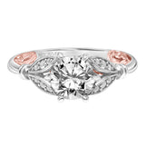 Artcarved Bridal Semi-Mounted with Side Stones Classic Lyric Engagement Ring Credence 14K White Gold Primary & 14K Rose Gold