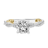 Artcarved Bridal Mounted with CZ Center Contemporary Lyric Engagement Ring Ione 18K White Gold Primary & 18K Yellow Gold