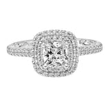 Artcarved Bridal Semi-Mounted with Side Stones Classic Lyric Halo Engagement Ring Haven 14K White Gold