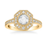 Artcarved Bridal Mounted Mined Live Center Vintage Rose Goldcut Diamond Wedding Band 18K Yellow Gold