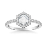Artcarved Bridal Mounted Mined Live Center Contemporary Rose Goldcut Halo Engagement Ring Angelyn 18K White Gold
