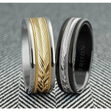 Triton 6MM Grey Tungsten Carbide Ring - Herringbone 14K Rose Gold Insert with Round Edge