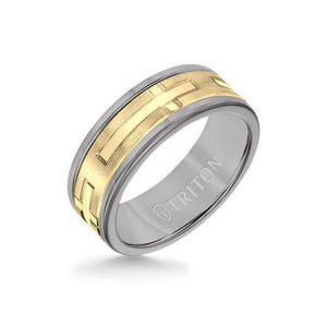 Triton 8MM Grey Tungsten Carbide Ring - Religious 14K Yellow Gold Insert with Round Edge