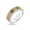 Triton 8MM White Tungsten Carbide Ring - Cubed 14K Yellow Gold Insert with Round Edge