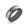 Triton 8MM Black Tungsten Carbide Ring - Diagonal Brick 14K White Gold Insert with Round Edge