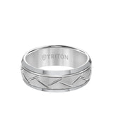 Triton 8MM Tungsten Carbide Ring - Domed Alternating Diagonal Cuts and Bevel Edge