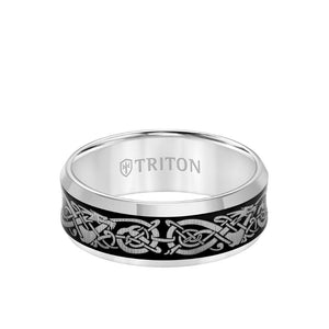 Triton 8MM Tungsten Carbide Ring - Laser Cut Concave Center and Bevel Edge