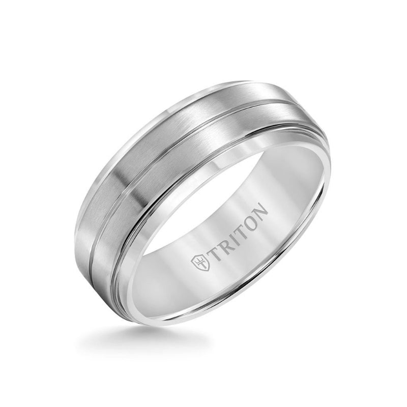 Triton 8MM Titanium Ring - Horizontal Center Cut and Step Edge