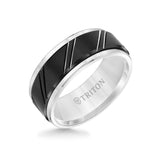 Triton 9MM Tungsten Carbide Ring - Diagonal Cut Center and Bevel Edge