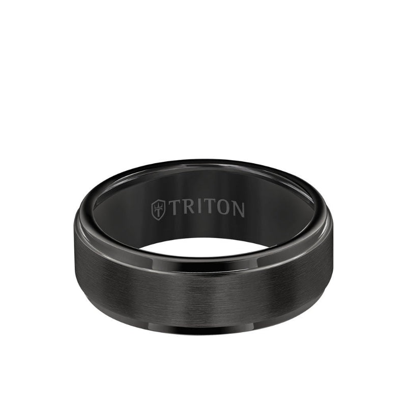 Triton 8MM Tungsten Carbide Ring - Satin Center and Step Edge