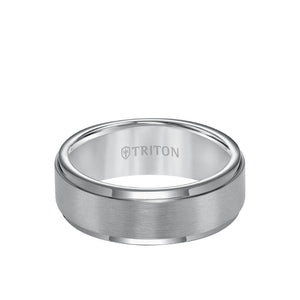 Triton 8MM Tungsten Carbide Ring - Satin Center and Step Edge