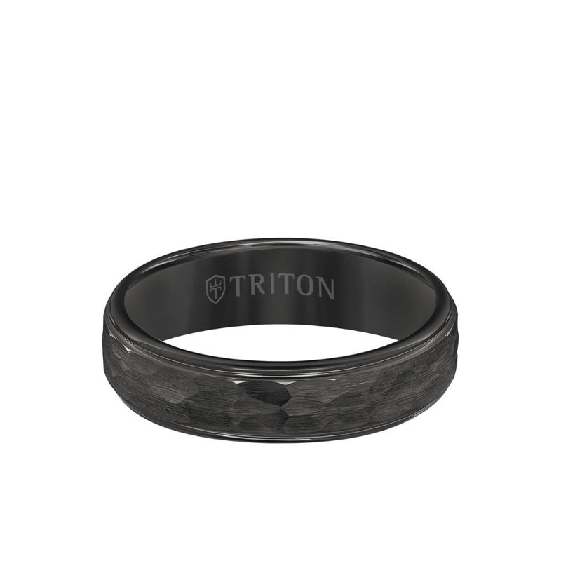 Triton 6MM Tungsten Carbide Ring - Hammered Center and Step Edge