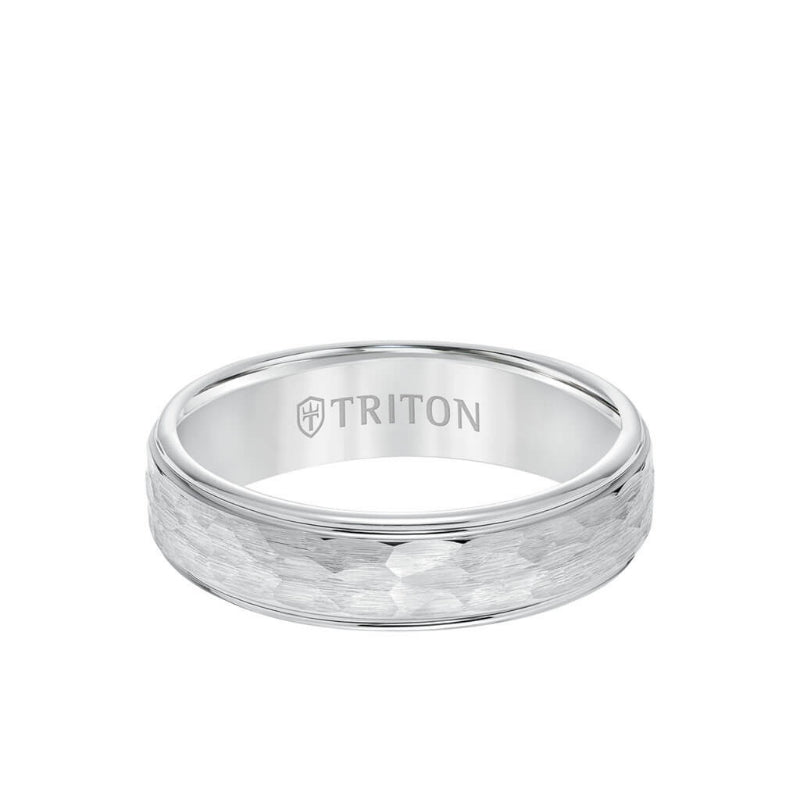 Triton 6MM Tungsten Carbide Ring - Hammered Center and Step Edge