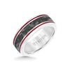 Triton 8MM Tungsten & Black Carbon Fiber Ring with Stripe and Bevel Edge
