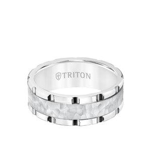 Triton 8MM Tungsten Carbide Ring - Hammered Center and Link Edge